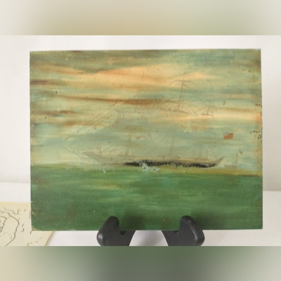 RARE FIND!! Antique Reverse Painting on Glass - 3 Glass Stenciled - Picture 9 of 13